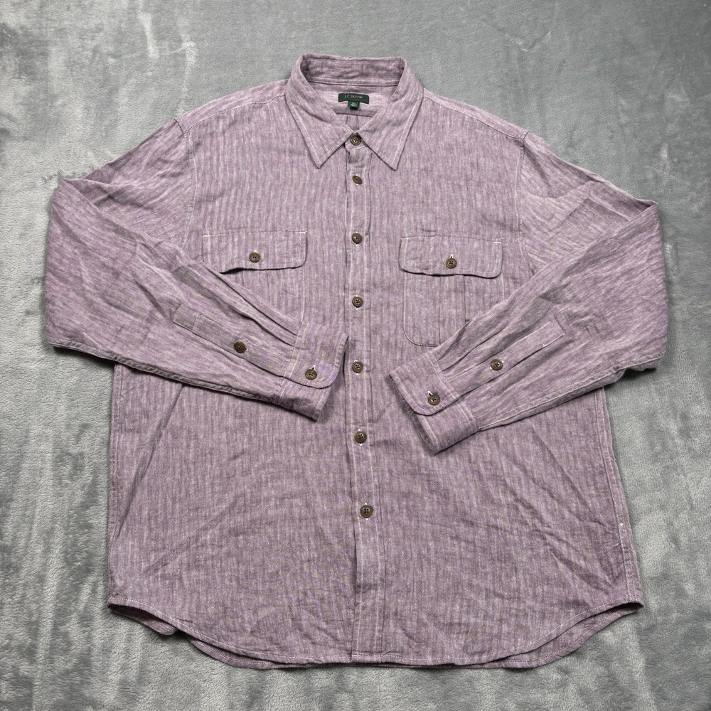 J Crew Oarsman Shirt Mens XL Purple Linen Blend Herringbone Workshirt Lyocell